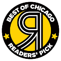 Logo badge reading 'Best of Chicago Readers’ Pick' with a yellow background and black star accents.